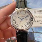 Swiss Quartz | TWF Cartier Men 36mm Ballon Bleu Leather Watch with Date